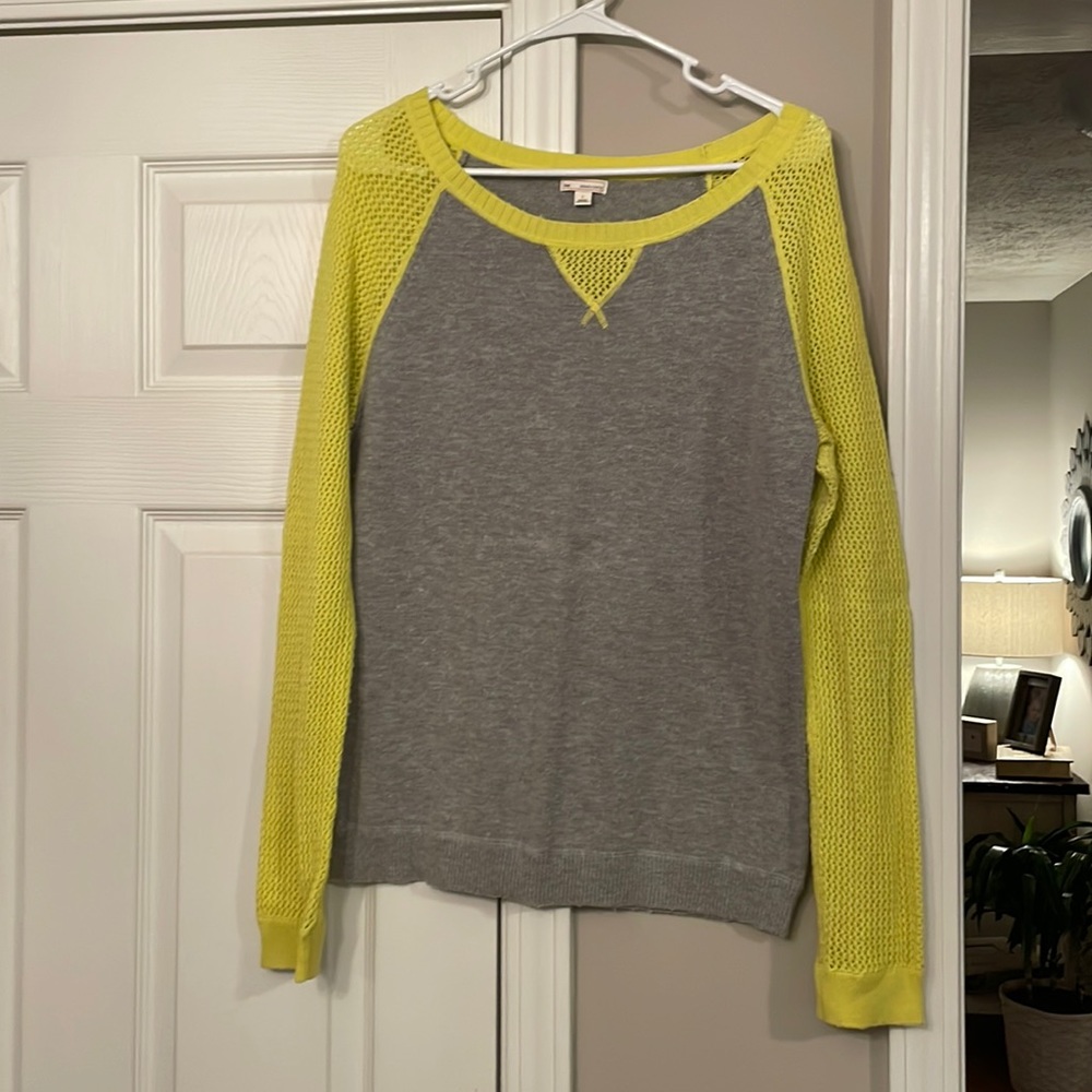 Gap Size Large Sweater Gray Neon Yellow See Through Sleeves Very Gently Used